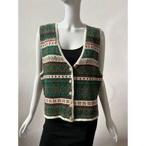 Copper Key Womens Cardigan Sweater Vest Green Ramie Cotton Sleeveless L New